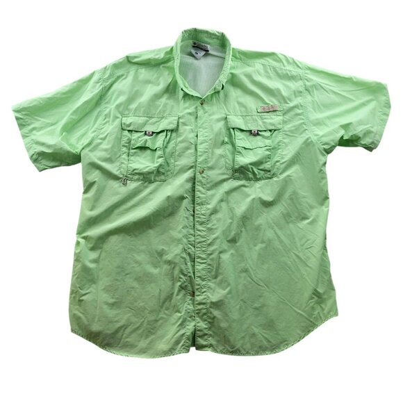 Columbia Mens PFG Fishing Shirt Size XXL Outdoors Activewear Green Short Sleeve - Picture 1 of 16